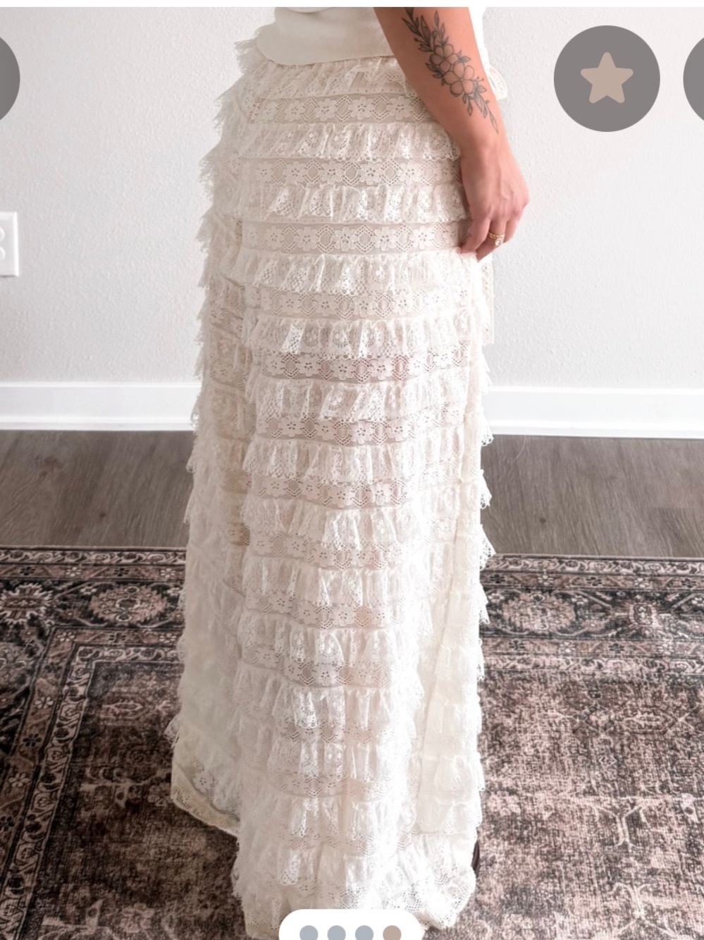 mittoshop Cream Lace Ruffle Wide-Leg Pants - Picture 3 of 5